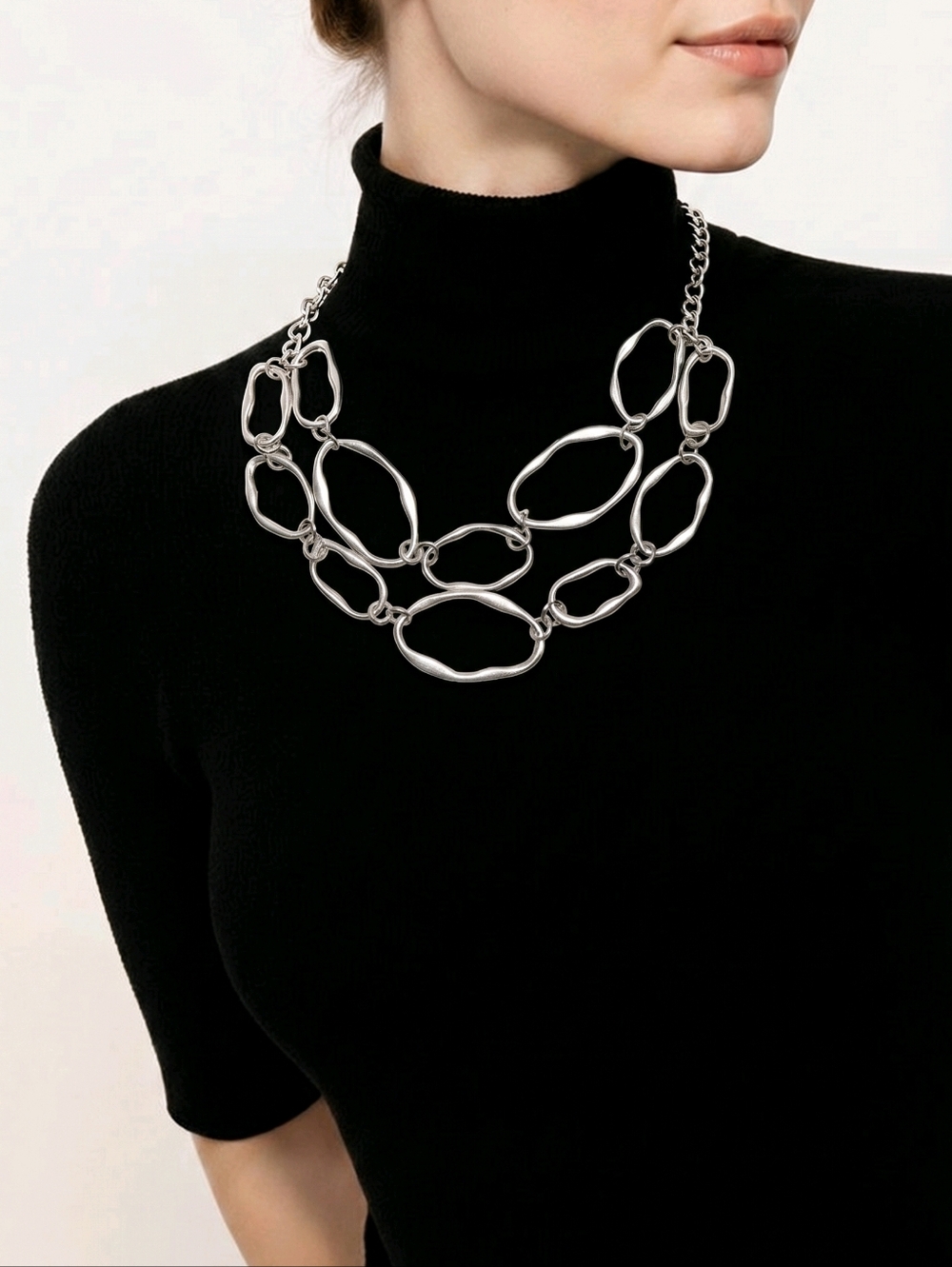 NWT Pomina For NADINE WEST Silver Dble Strand Baroque Link Necklace ~20"